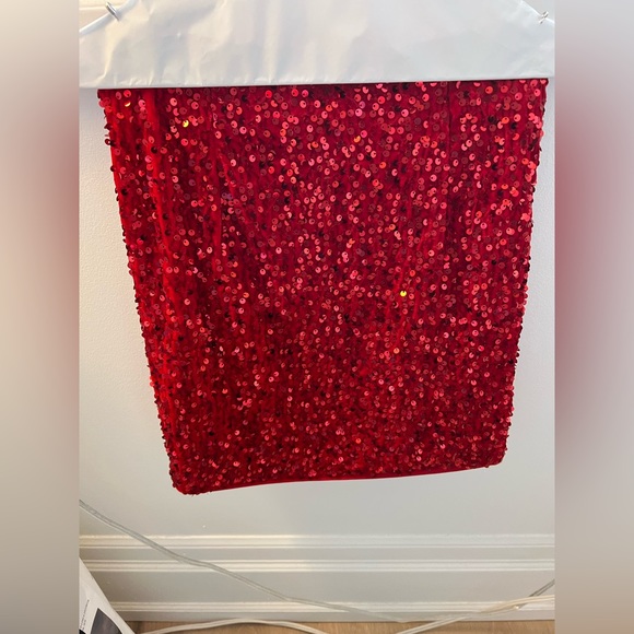 Line and dot red sequin skirt - Picture 7 of 7